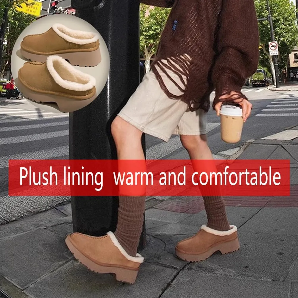 Fashion Platform Clogs for Women's Casual Outdoor Slip on Plush Lining Slippers Comfortable Outdoor Non Slip Women's Mules & Clogs