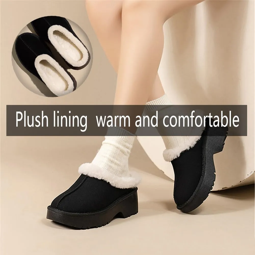 Fashion Platform Clogs for Women's Casual Outdoor Slip on Plush Lining Slippers Comfortable Outdoor Non Slip Women's Mules & Clogs