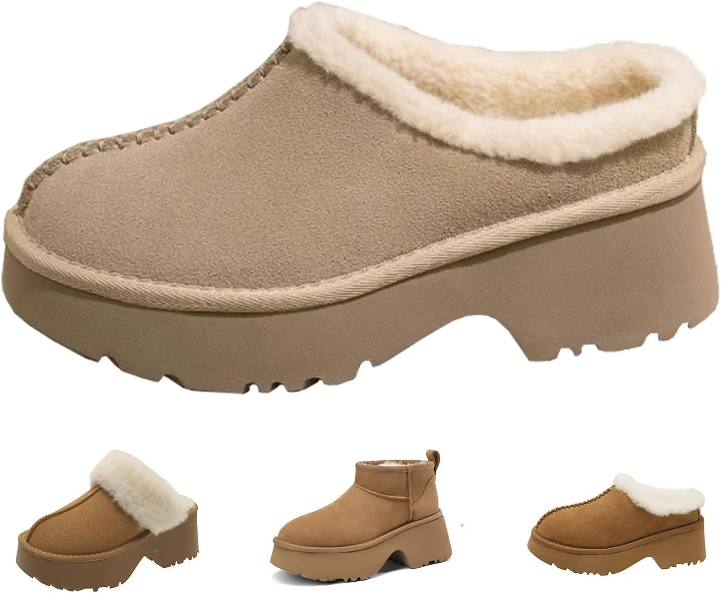 Fashion Platform Clogs for Women's Casual Outdoor Slip on Plush Lining Slippers Comfortable Outdoor Non Slip Women's Mules & Clogs