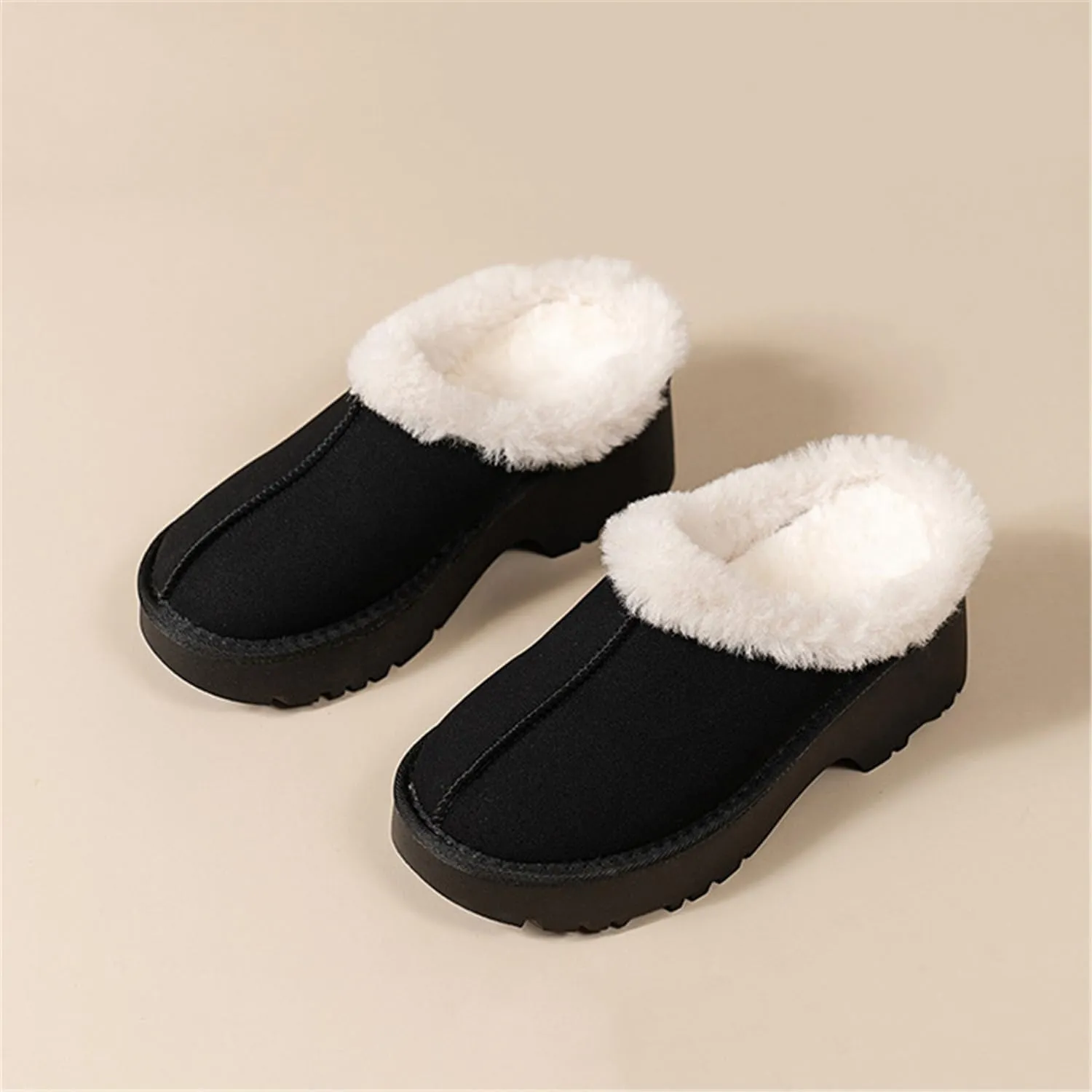 Fashion Platform Clogs for Women's Casual Outdoor Slip on Plush Lining Slippers Comfortable Outdoor Non Slip Women's Mules & Clogs