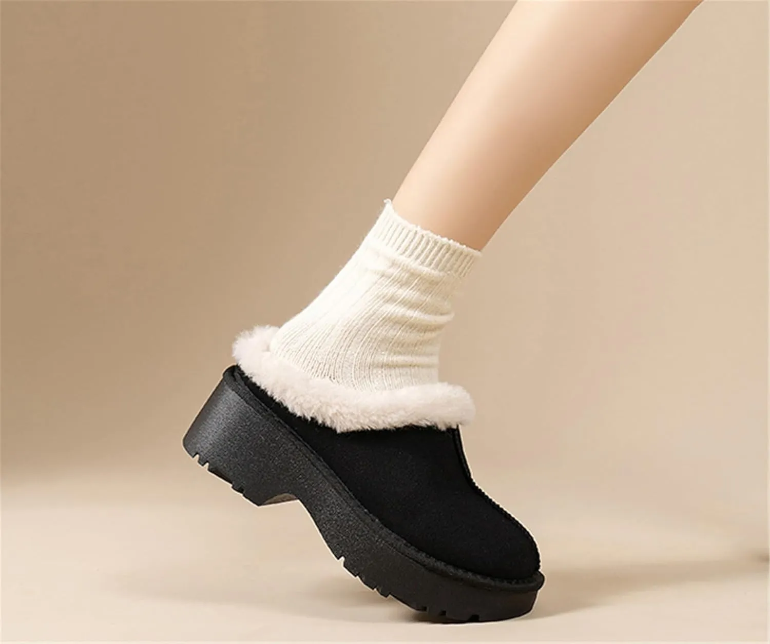 Fashion Platform Clogs for Women's Casual Outdoor Slip on Plush Lining Slippers Comfortable Outdoor Non Slip Women's Mules & Clogs