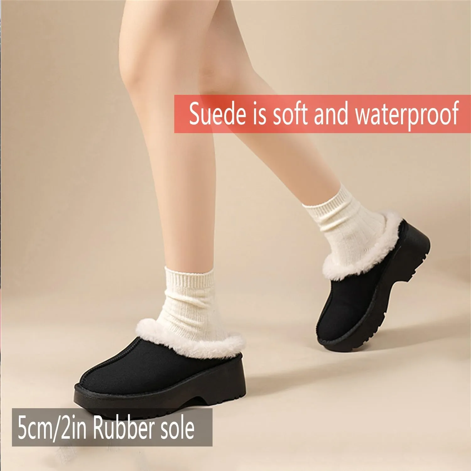 Fashion Platform Clogs for Women's Casual Outdoor Slip on Plush Lining Slippers Comfortable Outdoor Non Slip Women's Mules & Clogs