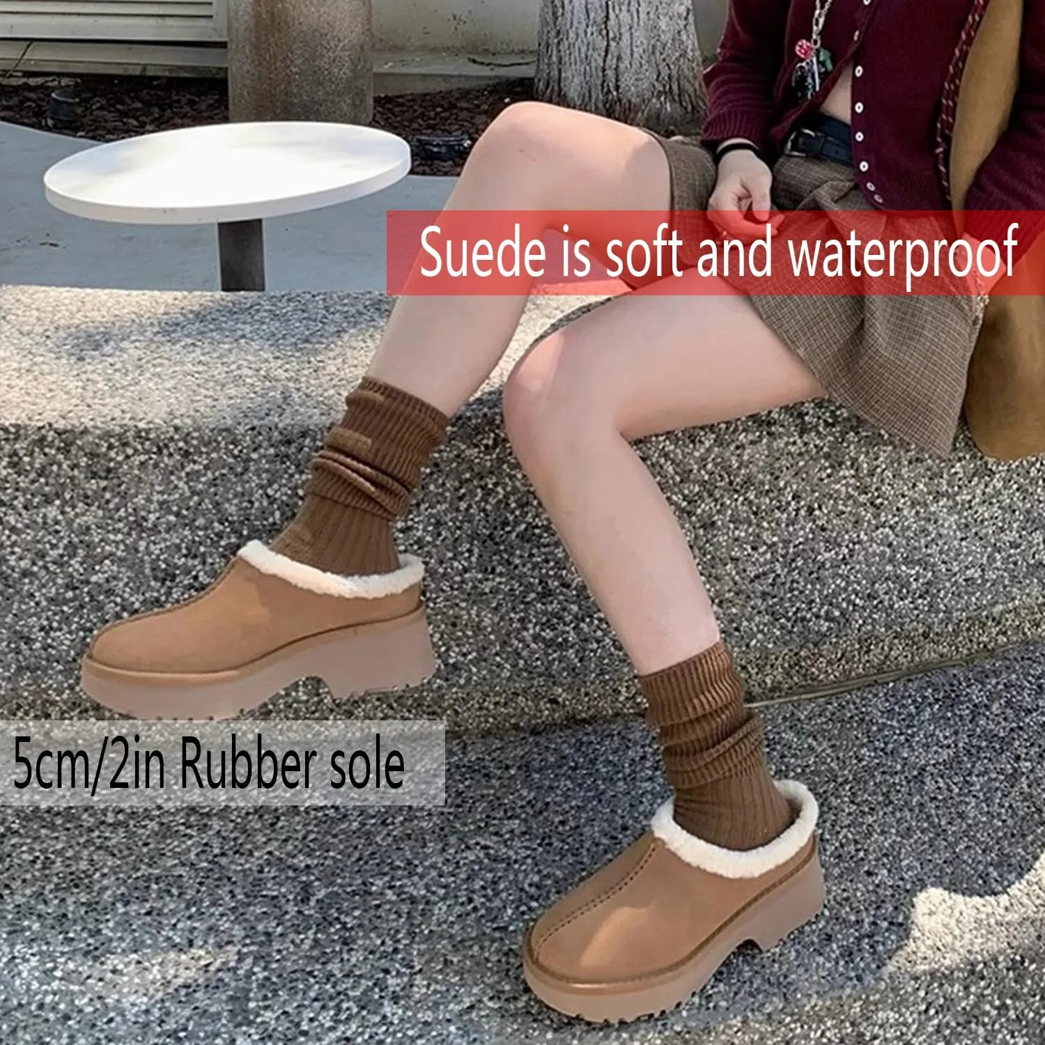 Fashion Platform Clogs for Women's Casual Outdoor Slip on Plush Lining Slippers Comfortable Outdoor Non Slip Women's Mules & Clogs