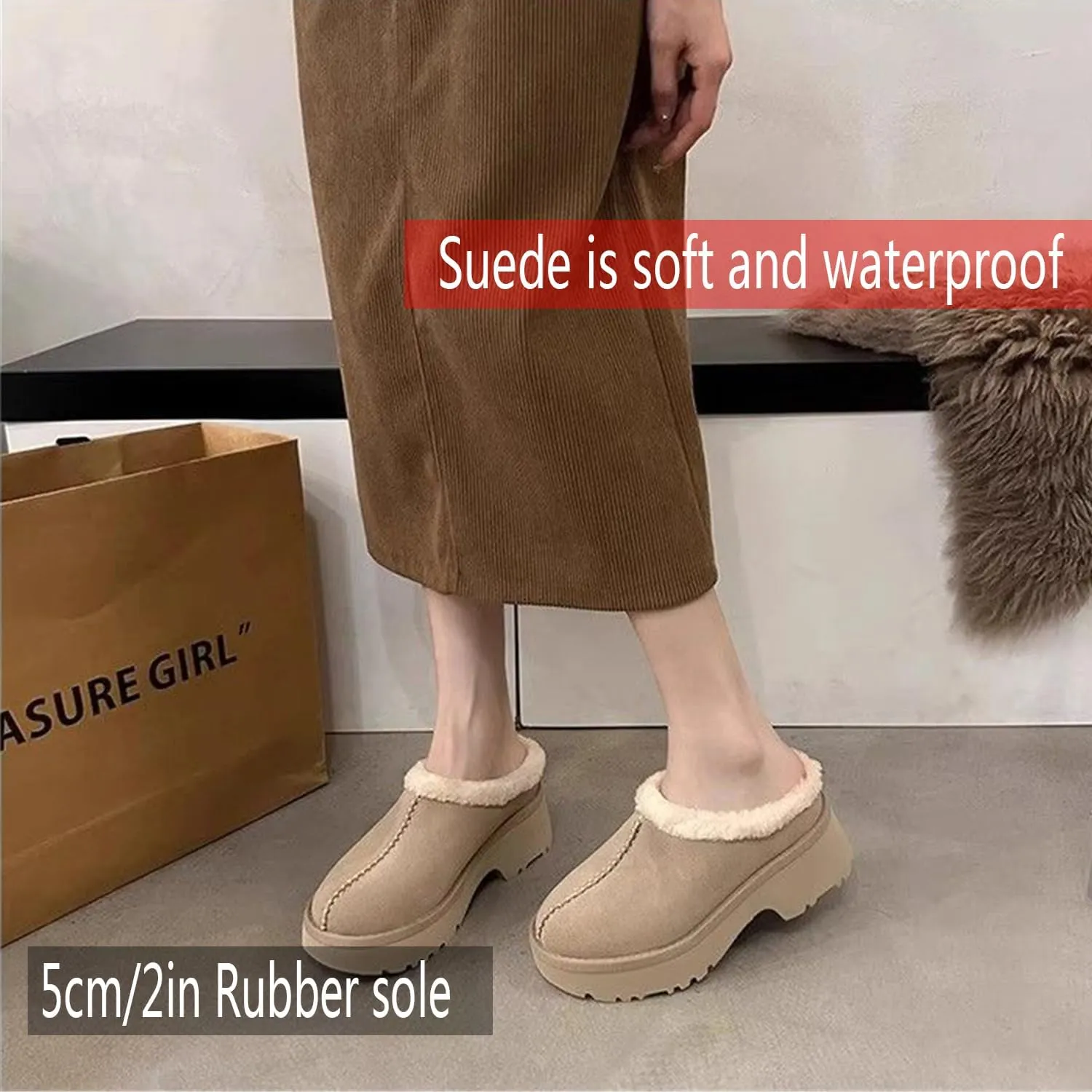 Fashion Platform Clogs for Women's Casual Outdoor Slip on Plush Lining Slippers Comfortable Outdoor Non Slip Women's Mules & Clogs