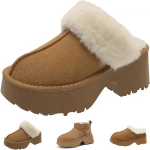 Fashion Platform Clogs for Women's Casual Outdoor Slip on Plush Lining Slippers Comfortable Outdoor Non Slip Women's Mules & Clogs