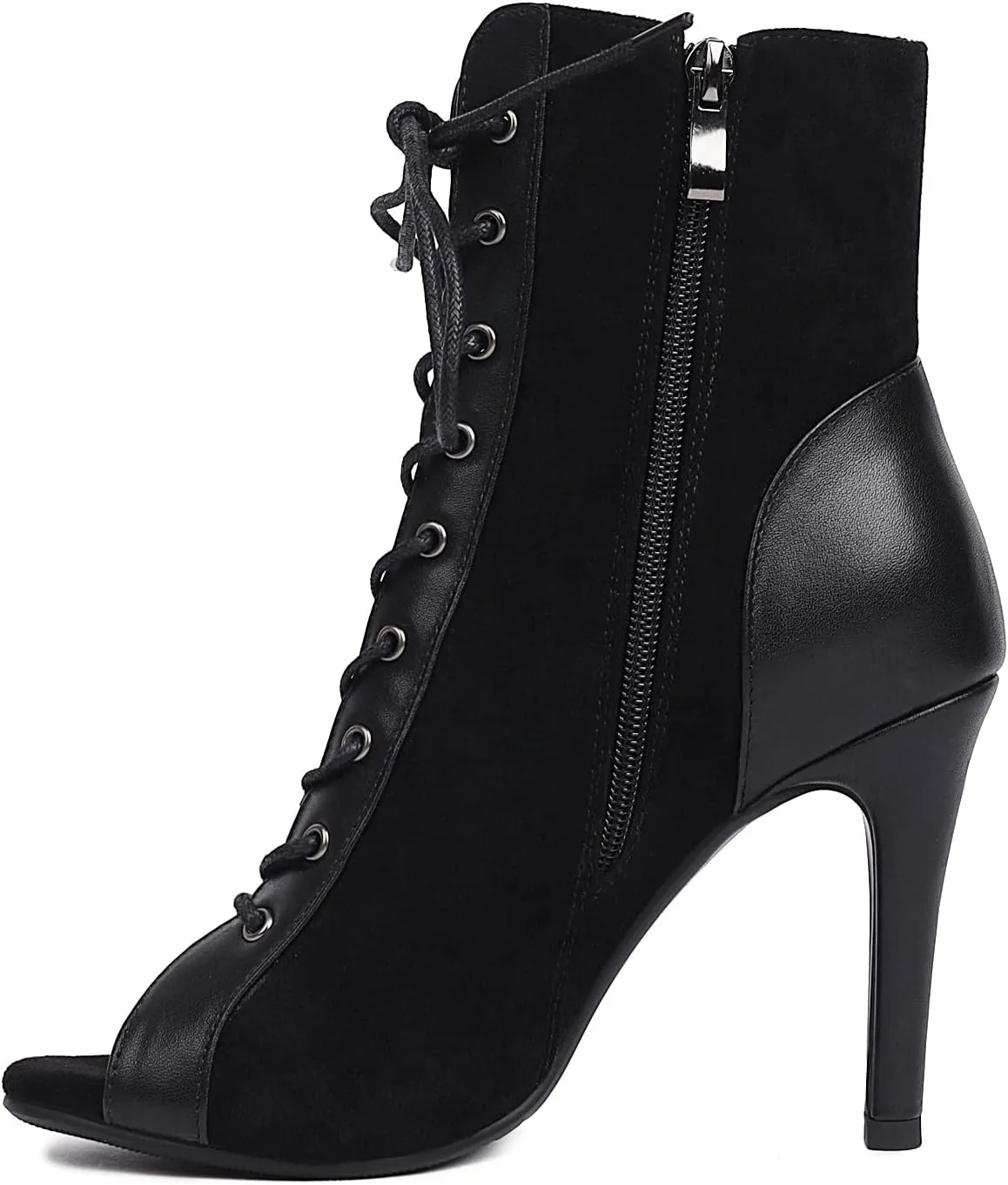 FENIKUSU Women's Ballroom Dance Shoes Peep Toe Gladiator Heeled Latin Salsa Boots Plus Size Model F7