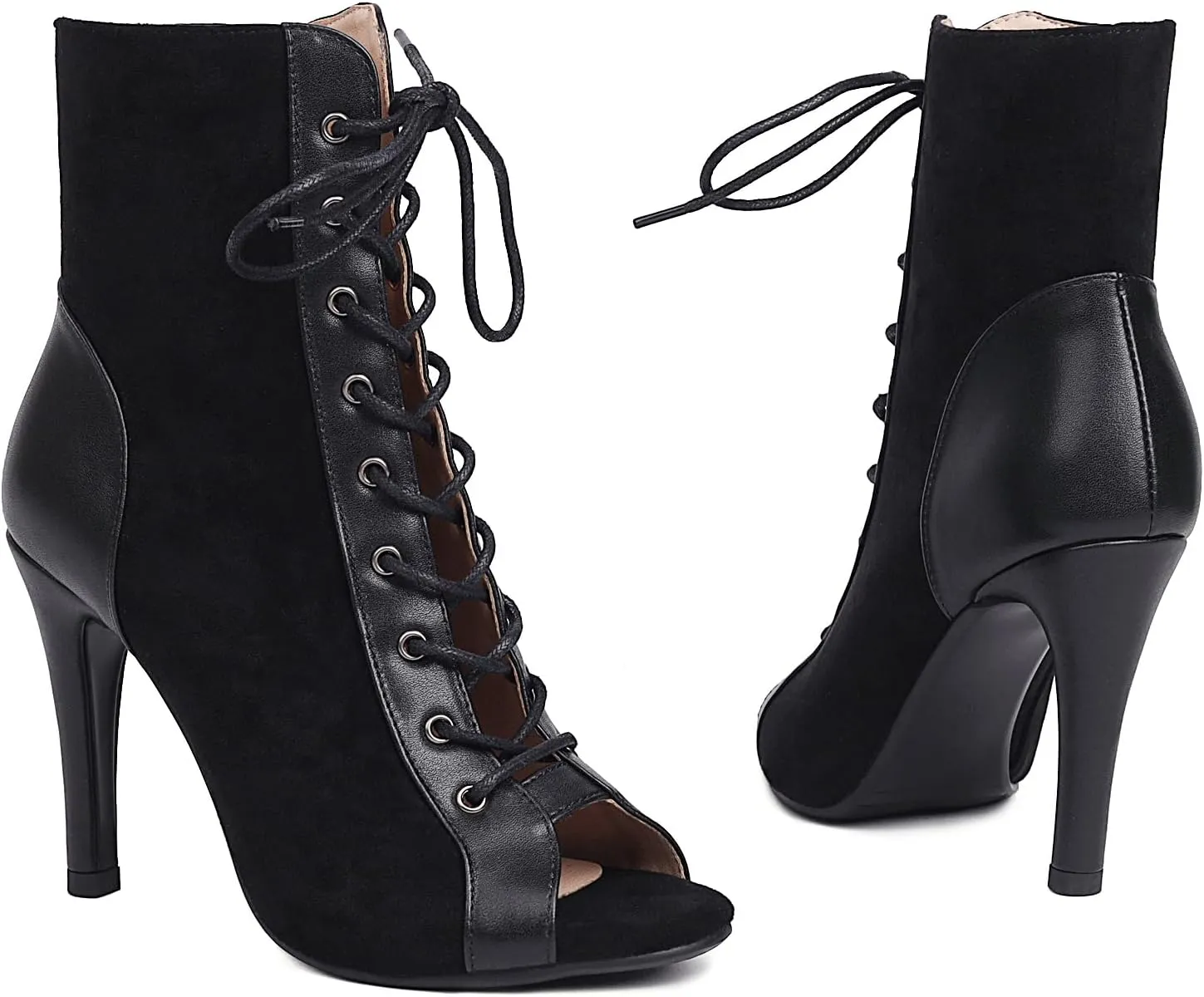 FENIKUSU Women's Ballroom Dance Shoes Peep Toe Gladiator Heeled Latin Salsa Boots Plus Size Model F7