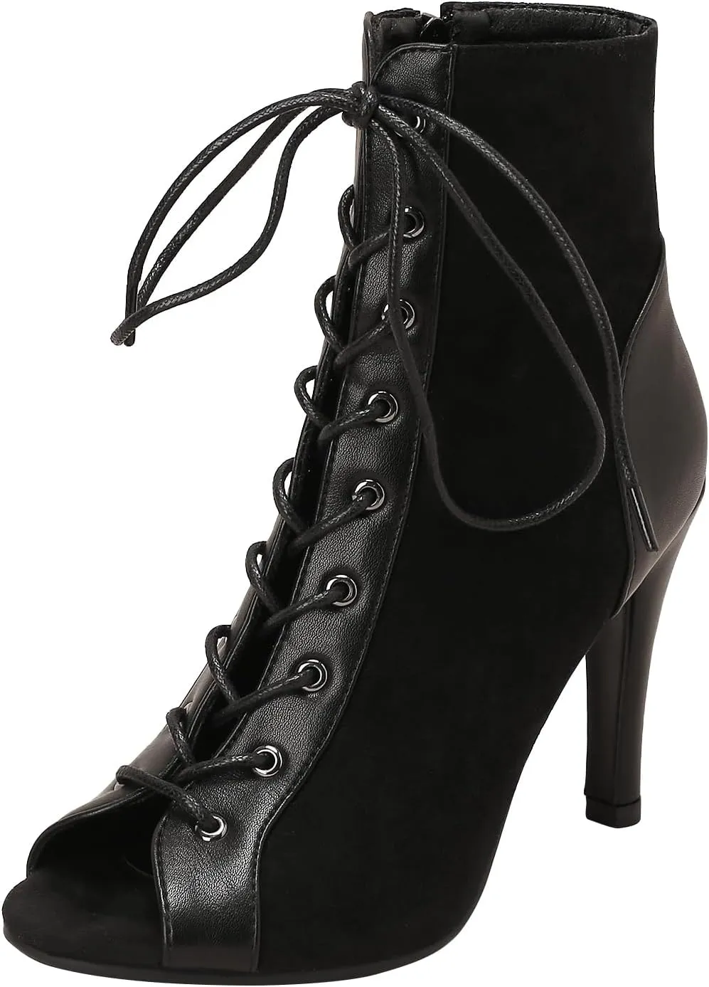FENIKUSU Women's Ballroom Dance Shoes Peep Toe Gladiator Heeled Latin Salsa Boots Plus Size Model F7
