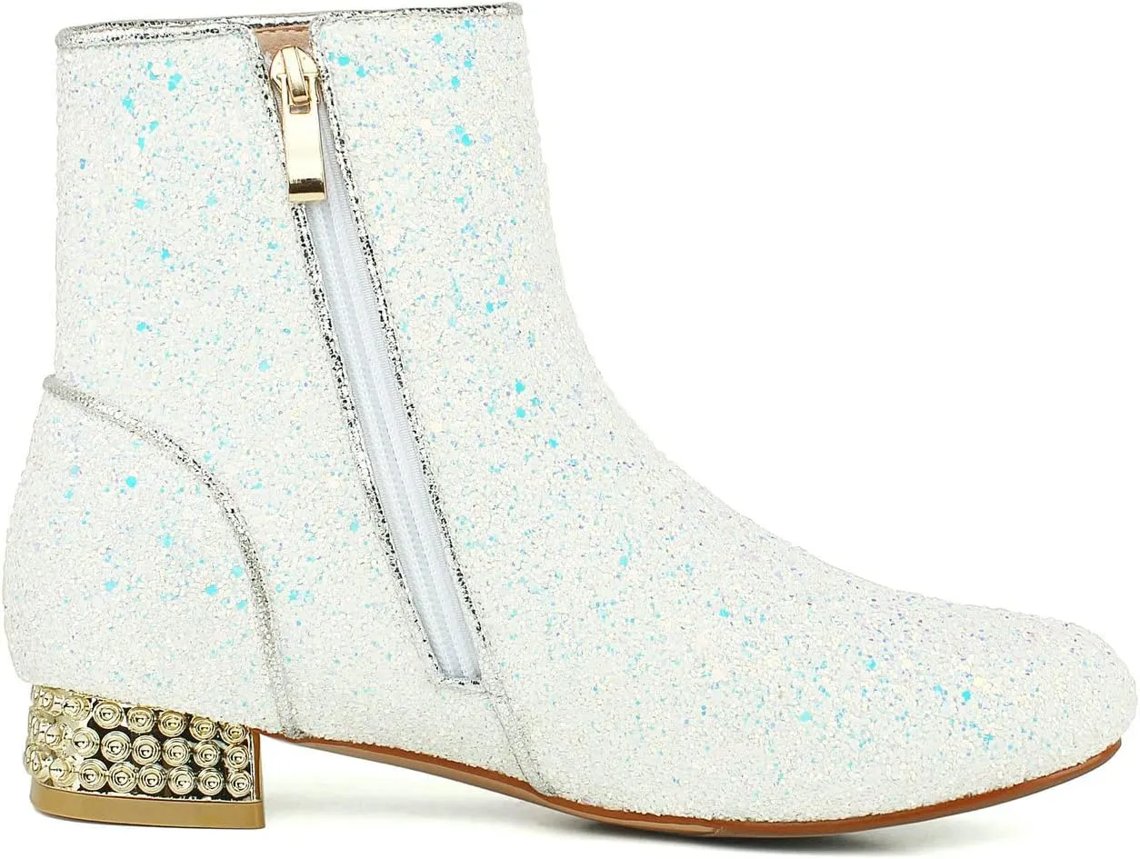 FIFSY Women Sequin Ankle Boots Low Heel Sparkly Glitter Booties