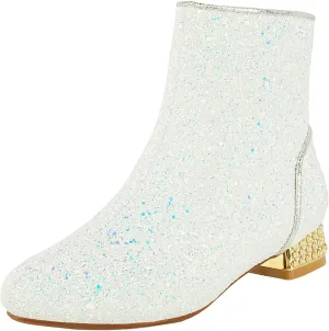FIFSY Women Sequin Ankle Boots Low Heel Sparkly Glitter Booties