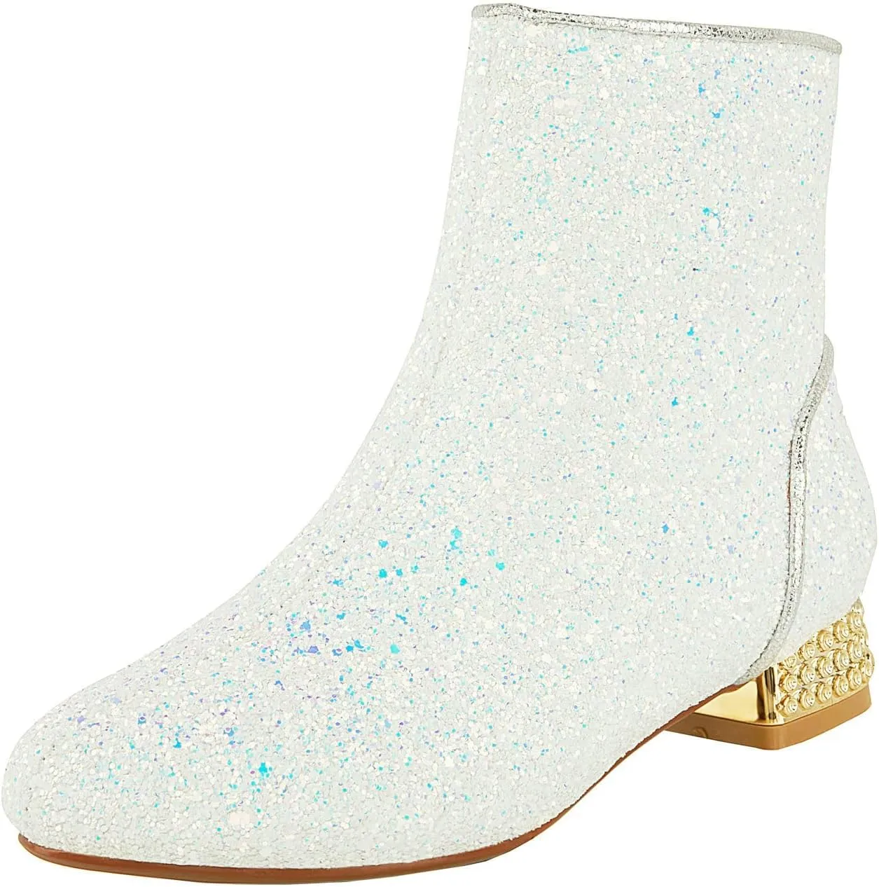 FIFSY Women Sequin Ankle Boots Low Heel Sparkly Glitter Booties