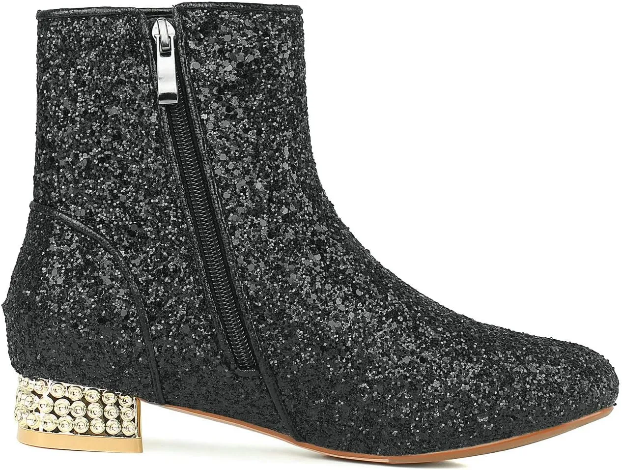 FIFSY Women Sequin Ankle Boots Low Heel Sparkly Glitter Booties