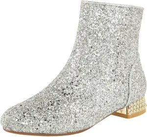 FIFSY Women Sequin Ankle Boots Low Heel Sparkly Glitter Booties