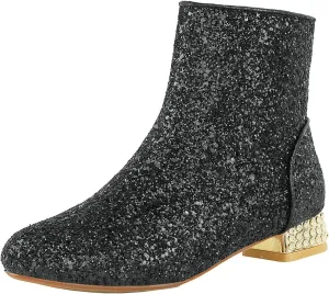 FIFSY Women Sequin Ankle Boots Low Heel Sparkly Glitter Booties