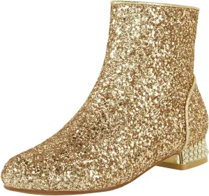 FIFSY Women Sequin Ankle Boots Low Heel Sparkly Glitter Booties
