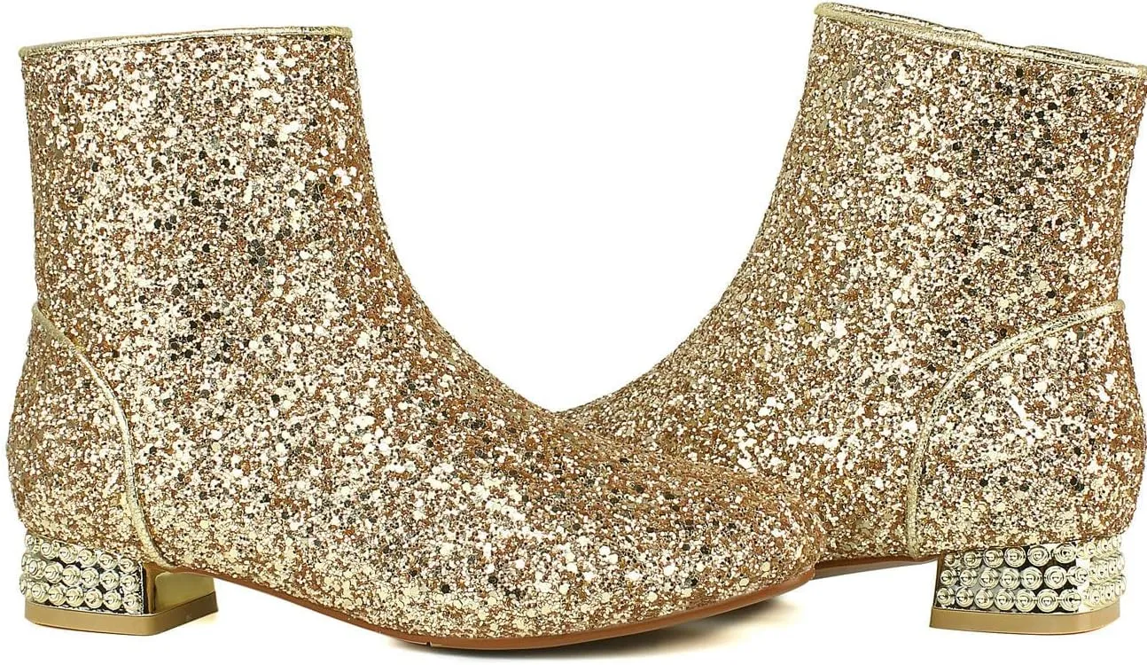 FIFSY Women Sequin Ankle Boots Low Heel Sparkly Glitter Booties