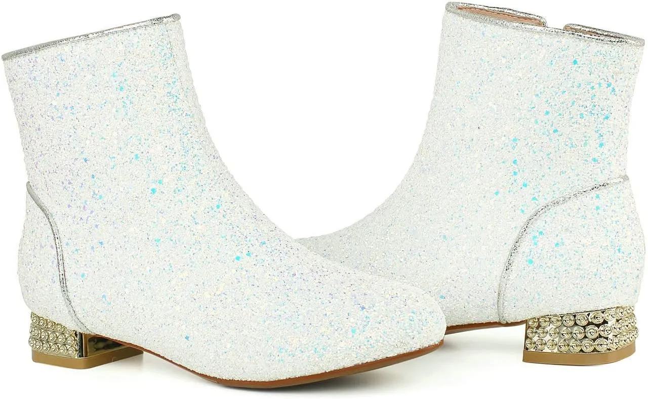 FIFSY Women Sequin Ankle Boots Low Heel Sparkly Glitter Booties