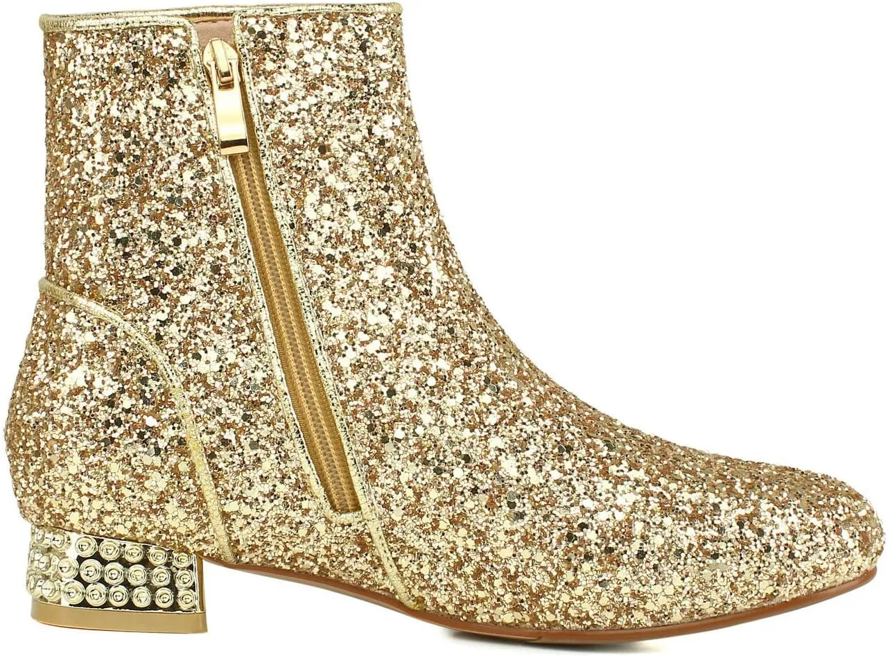 FIFSY Women Sequin Ankle Boots Low Heel Sparkly Glitter Booties