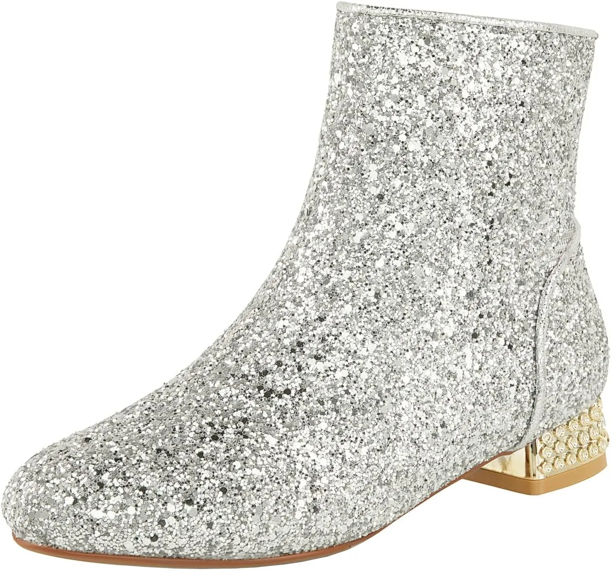 FIFSY Women Sequin Ankle Boots Low Heel Sparkly Glitter Booties