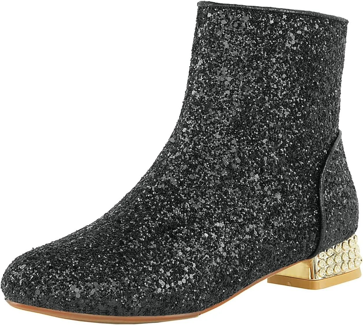 FIFSY Women Sequin Ankle Boots Low Heel Sparkly Glitter Booties