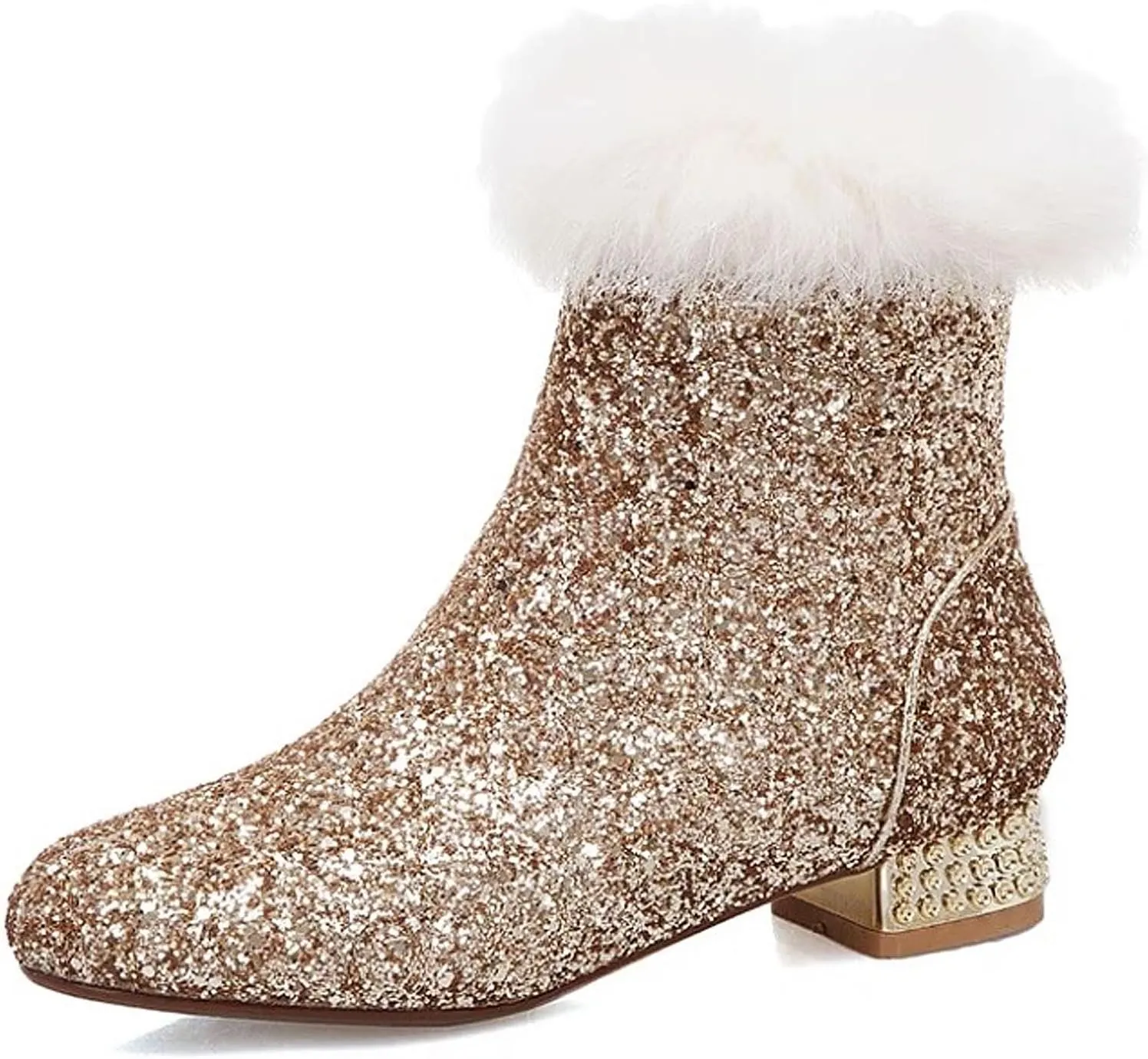 FIFSY Women Sequin Ankle Boots Low Heel Sparkly Glitter Booties