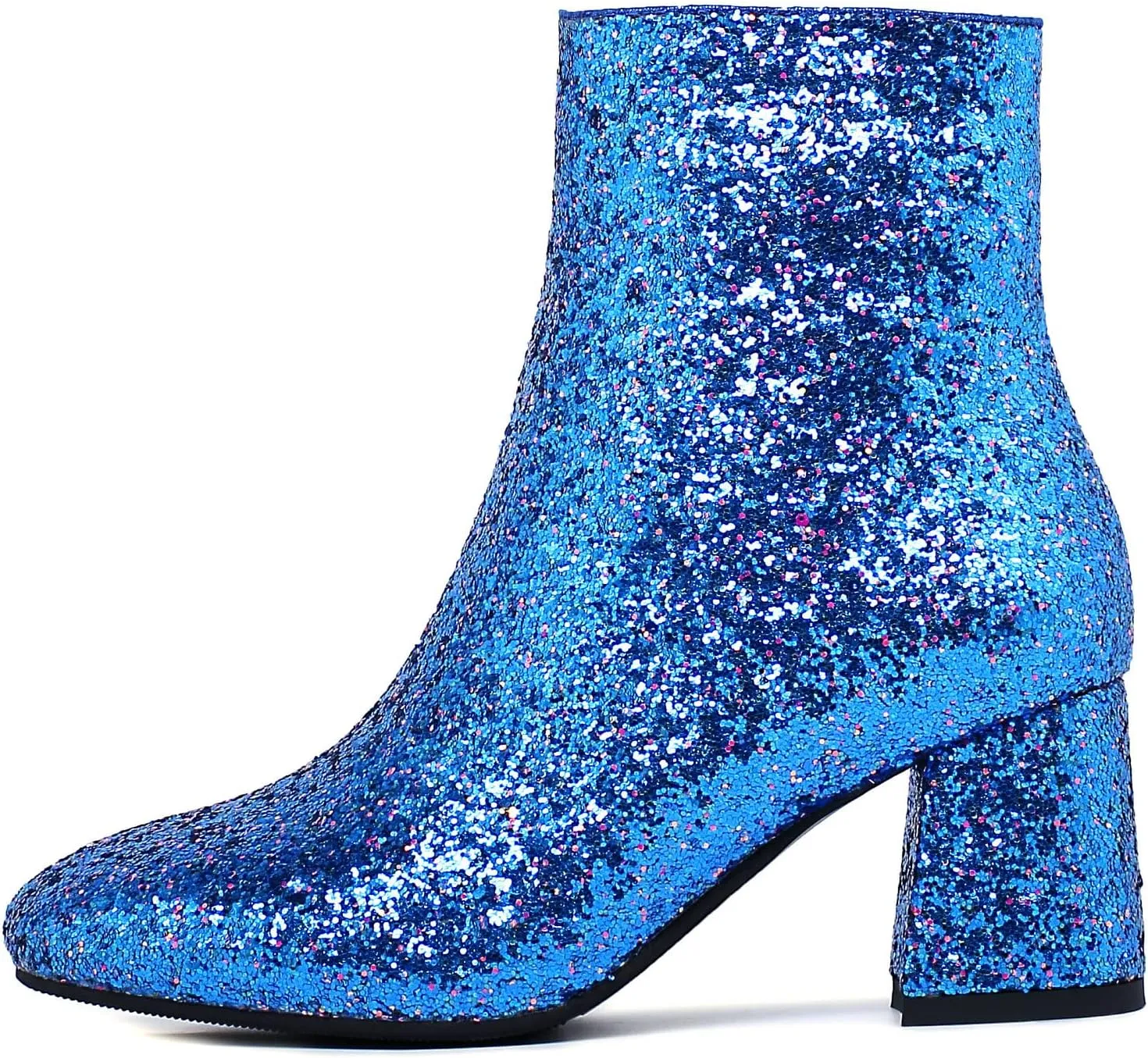 FIFSY Women Sparkly Ankle Boots Sequin Glitter Booties Chunky High Heels