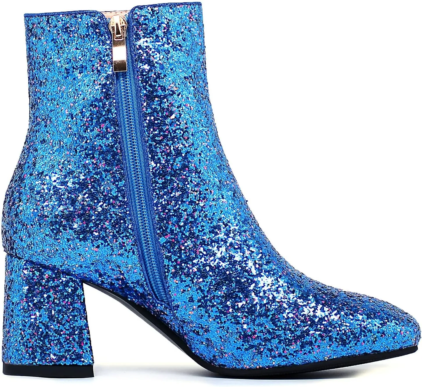 FIFSY Women Sparkly Ankle Boots Sequin Glitter Booties Chunky High Heels