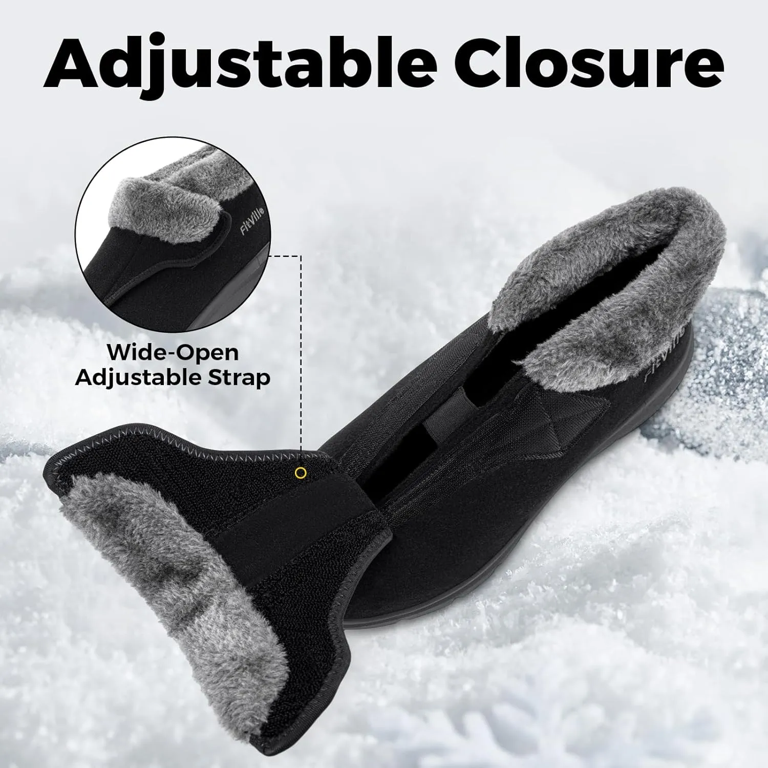FitVille Men's Wide Snow Boots, Lightweight Winter Boots Slippers Warm Slip-on Diabetic Boots with Adjustable Closures, Comfortable Lymphedema Shoes for Swollen Feet