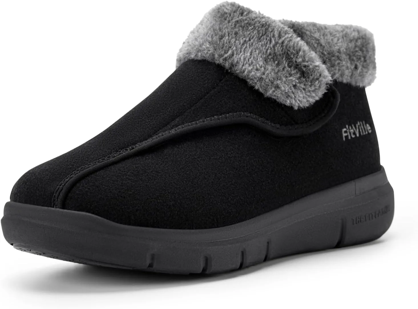 FitVille Men's Wide Snow Boots, Lightweight Winter Boots Slippers Warm Slip-on Diabetic Boots with Adjustable Closures, Comfortable Lymphedema Shoes for Swollen Feet