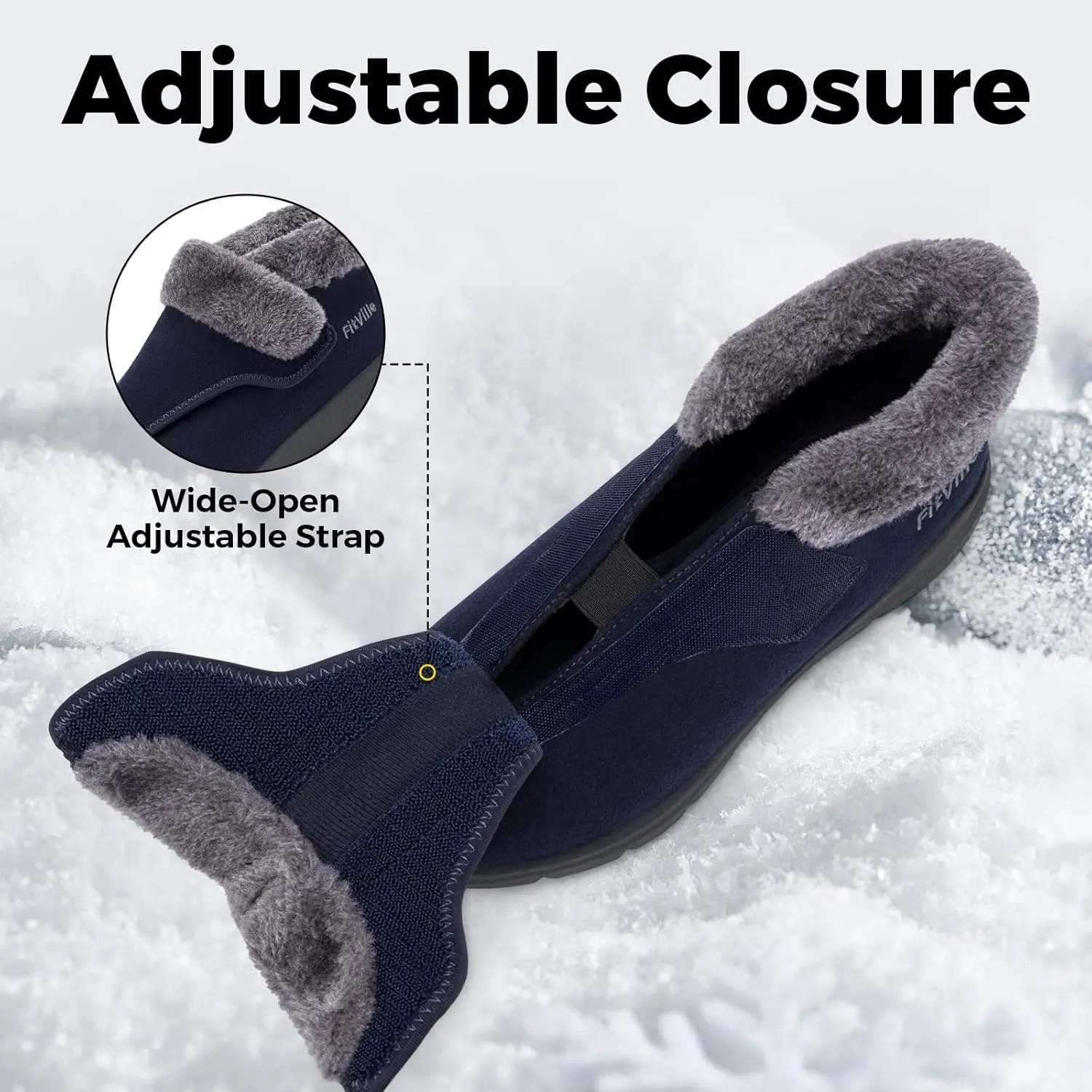 FitVille Men's Wide Snow Boots, Lightweight Winter Boots Slippers Warm Slip-on Diabetic Boots with Adjustable Closures, Comfortable Lymphedema Shoes for Swollen Feet