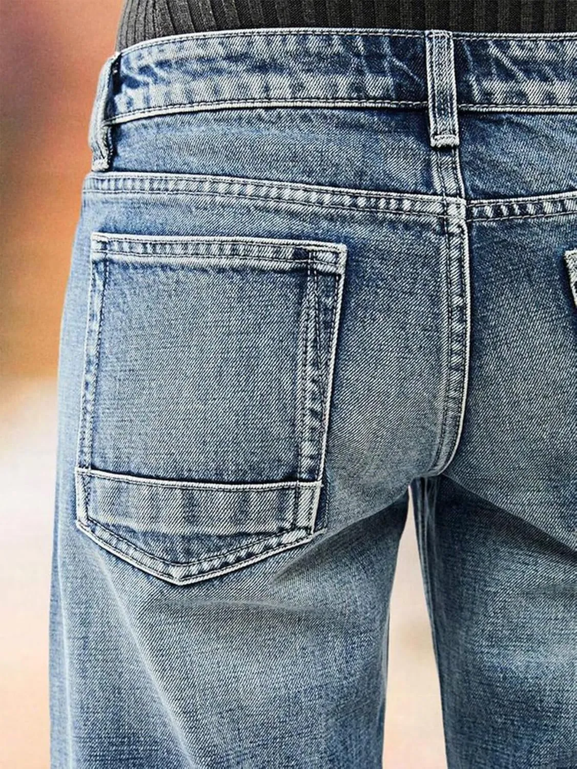 Flamingals Wide Leg Jeans for Women Mid Waist Baggy Stitch Decor Denim Washed Pants Without Belt