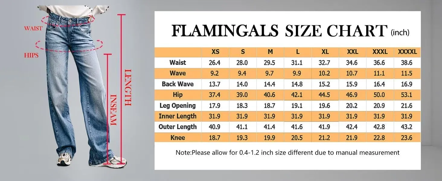 Flamingals Wide Leg Jeans for Women Mid Waist Baggy Stitch Decor Denim Washed Pants Without Belt