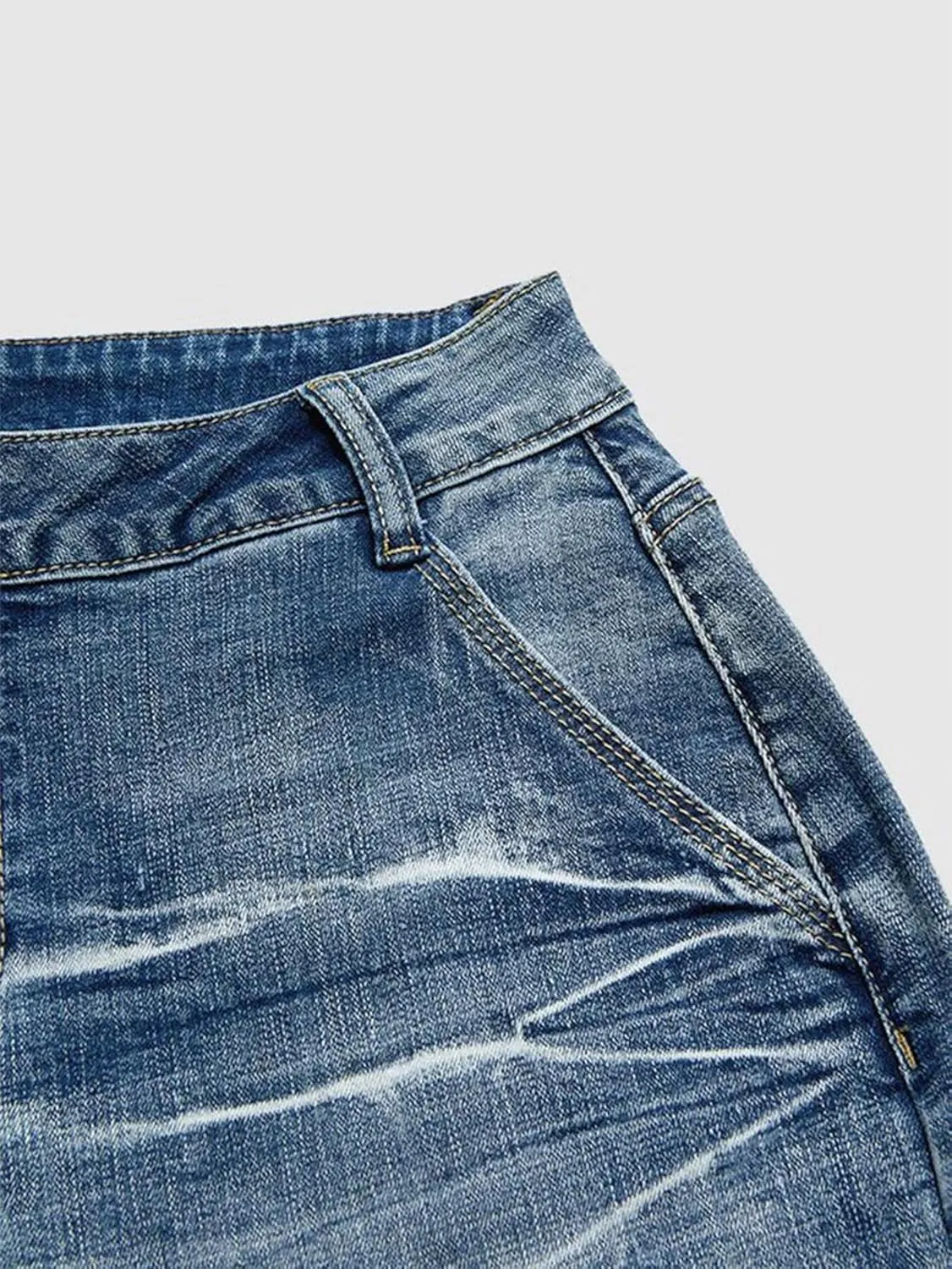 Flamingals Wide Leg Jeans for Women Mid Waist Baggy Stitch Decor Denim Washed Pants Without Belt