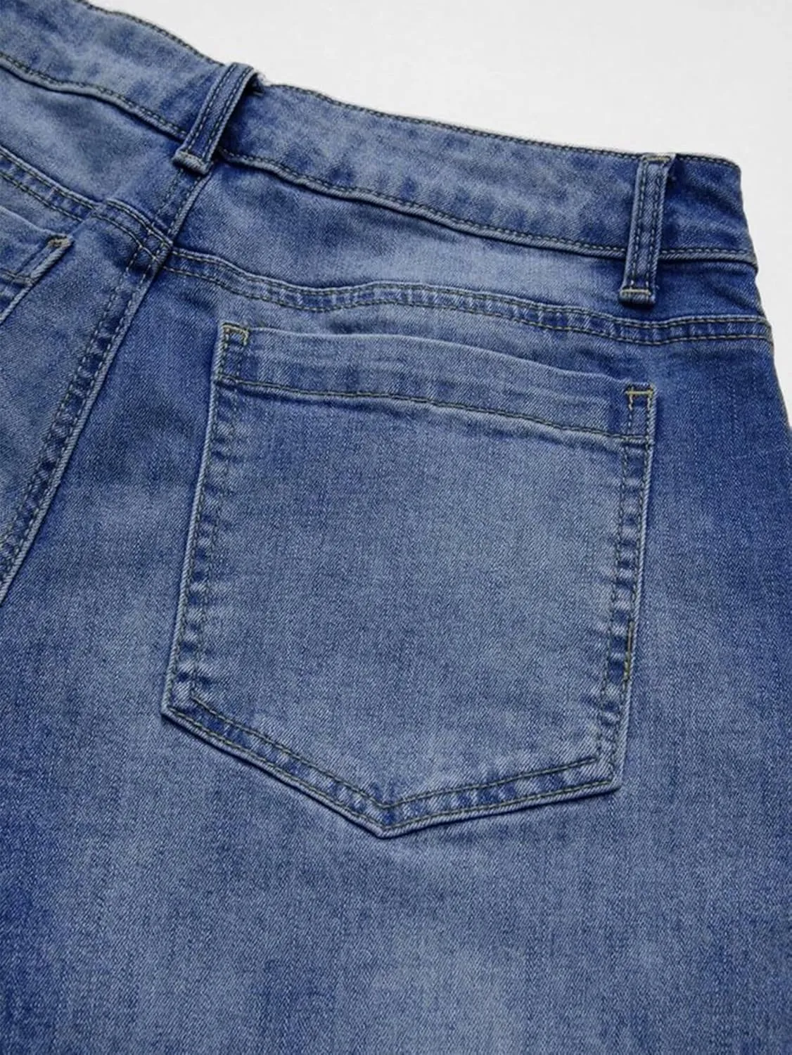 Flamingals Wide Leg Jeans for Women Mid Waist Baggy Stitch Decor Denim Washed Pants Without Belt