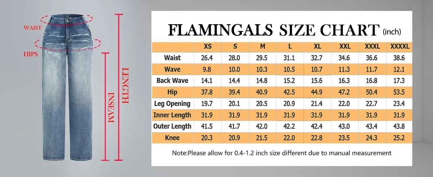 Flamingals Wide Leg Jeans for Women Mid Waist Baggy Stitch Decor Denim Washed Pants Without Belt