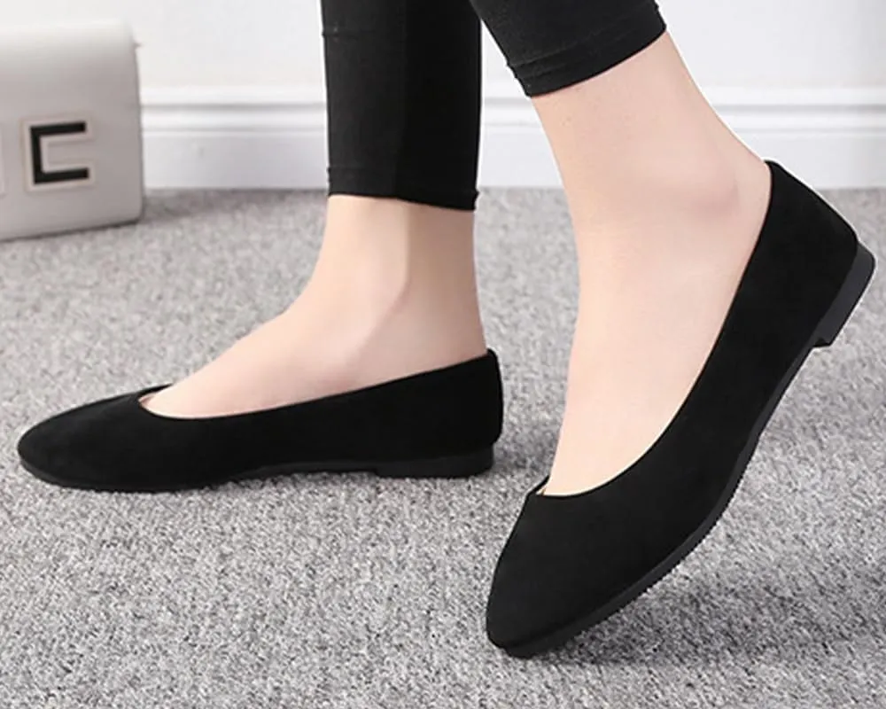 Flats Women's Shoes Pointed Toe Faux Suede Flat Walking Shoes Ladies Casual Flats Comfortable Soft-Soled Slip On Loafers Low Heels Ballet Flats Classic Dressy Shoes Office Work Party