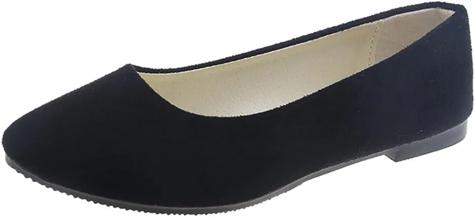 Flats Women's Shoes Pointed Toe Faux Suede Flat Walking Shoes Ladies Casual Flats Comfortable Soft-Soled Slip On Loafers Low Heels Ballet Flats Classic Dressy Shoes Office Work Party