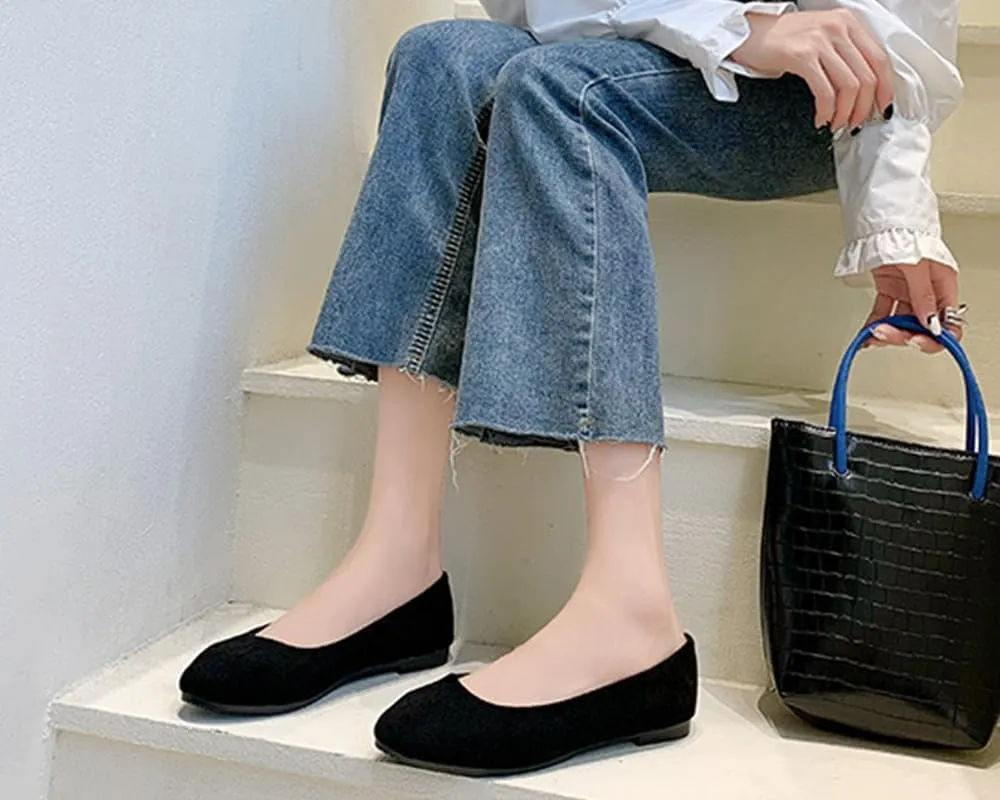 Flats Women's Shoes Pointed Toe Faux Suede Flat Walking Shoes Ladies Casual Flats Comfortable Soft-Soled Slip On Loafers Low Heels Ballet Flats Classic Dressy Shoes Office Work Party