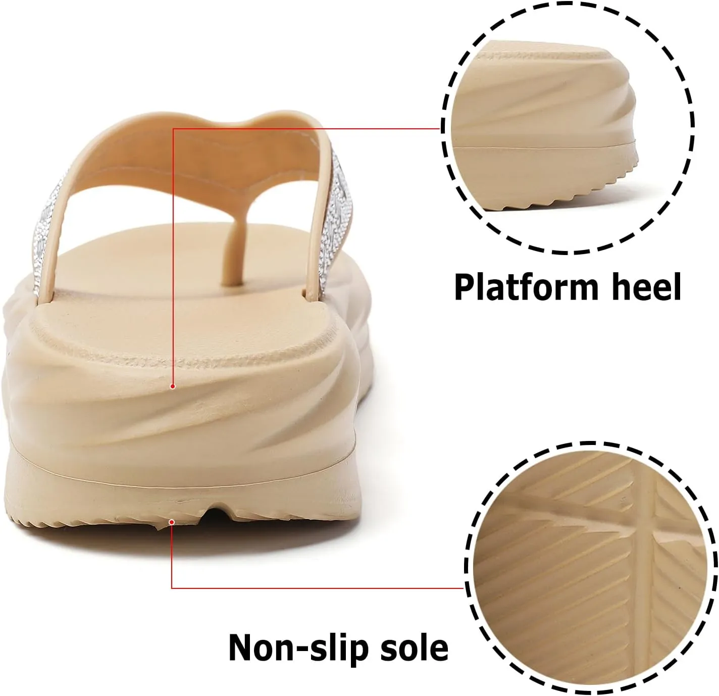 FLIOZY Women's Flip Flops with Rhinestone: Beach Thong Sandals - Summer Platform Slippers - Slip On Indoor Outdoor Walking Shoes