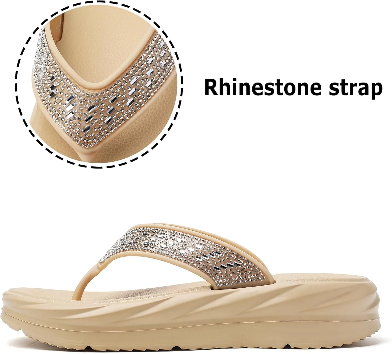 FLIOZY Women's Flip Flops with Rhinestone: Beach Thong Sandals - Summer Platform Slippers - Slip On Indoor Outdoor Walking Shoes