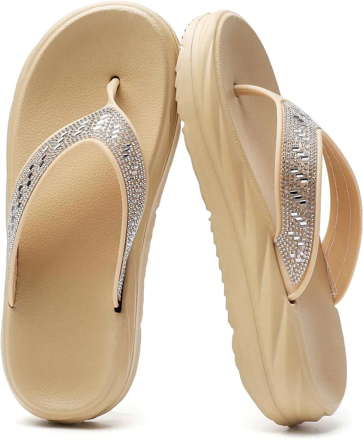FLIOZY Women's Flip Flops with Rhinestone: Beach Thong Sandals - Summer Platform Slippers - Slip On Indoor Outdoor Walking Shoes