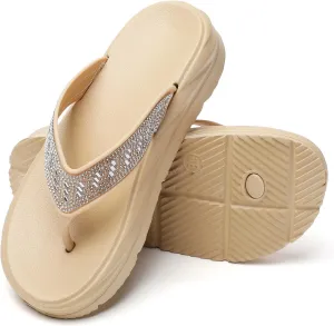 FLIOZY Women's Flip Flops with Rhinestone: Beach Thong Sandals - Summer Platform Slippers - Slip On Indoor Outdoor Walking Shoes