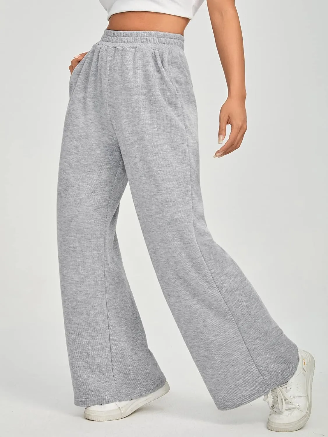 Floerns Women's Causal Drawstring High Waist Baggy Straight Wide Leg Sweatpants with Pockets
