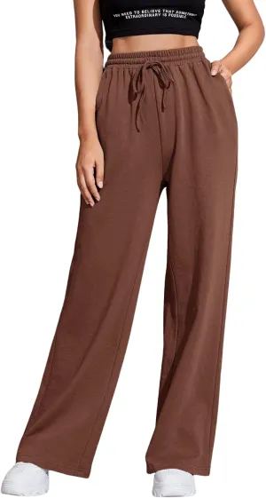 Floerns Women's Causal Drawstring High Waist Baggy Straight Wide Leg Sweatpants with Pockets