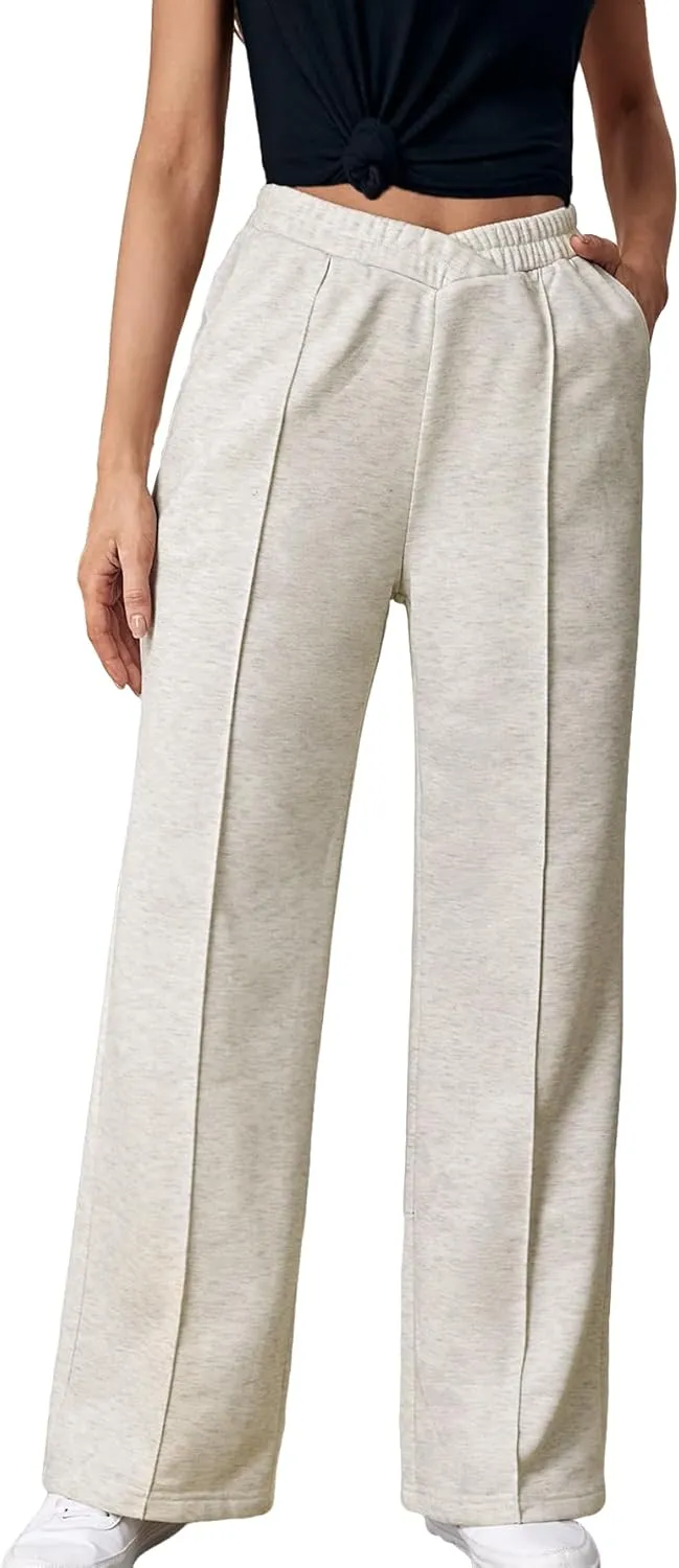 Floerns Women's Causal Drawstring High Waist Baggy Straight Wide Leg Sweatpants with Pockets