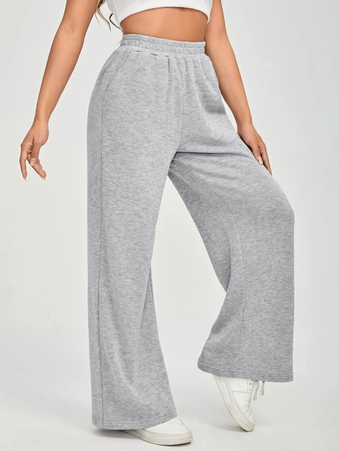 Floerns Women's Causal Drawstring High Waist Baggy Straight Wide Leg Sweatpants with Pockets