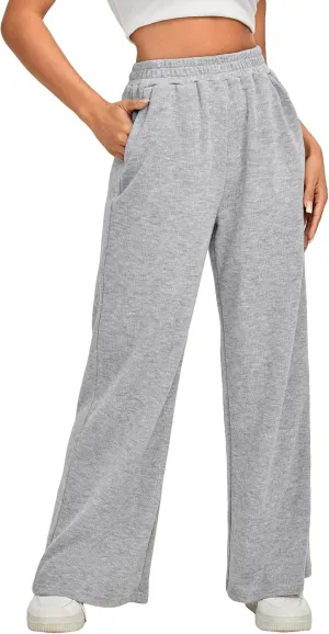 Floerns Women's Causal Drawstring High Waist Baggy Straight Wide Leg Sweatpants with Pockets