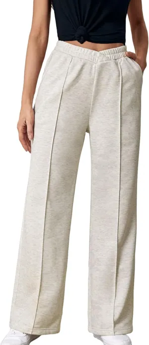 Floerns Women's Causal Drawstring High Waist Baggy Straight Wide Leg Sweatpants with Pockets