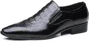 Formal Business Loafers for Men Casual Crocodile Embossed Oxford Shoes Slip on Faux Leather Burnished Pointed Toe Dual Elastic Band Block Heel Casual (Color : Black, Size : 7.5 M US)