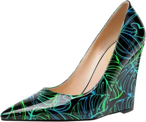 FOWT Women Pointed Toe Slip on Pumps Stable Wedge High Heels Party Evening Club Shoes Size 4-16 US